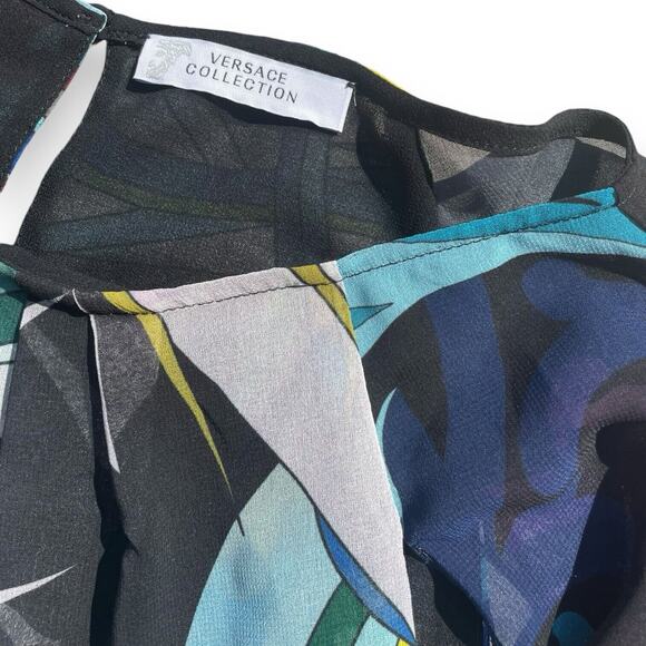 Versace Collection Women's Silk Blouse Multicolor Abstract Sheer Sleeves Size 6 - Picture 5 of 9